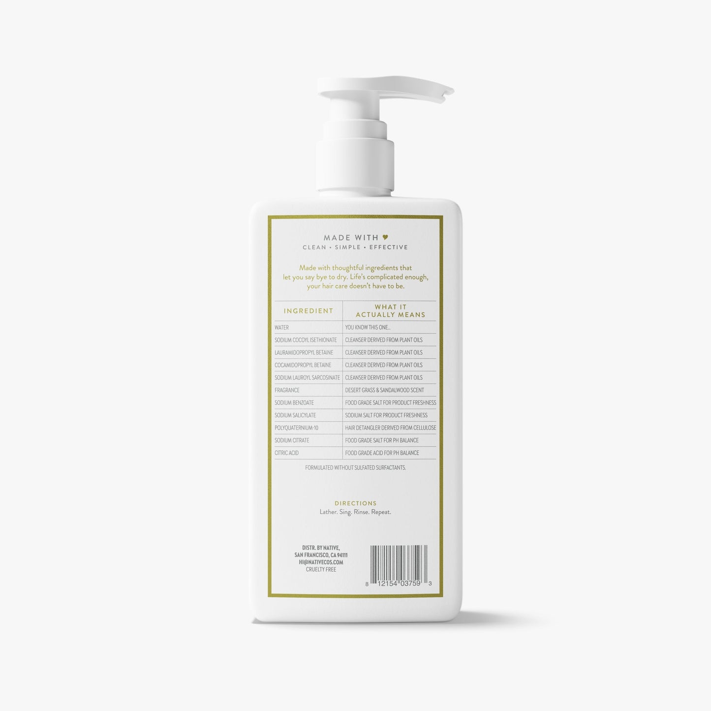 Moisturizing Shampoo Desert Grass and Sandalwood 16.5oz Classic Personal Care